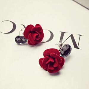 Fashion Red Flower Gray Rhinestone Alloy Earrings Ear Studs Dangle Boho